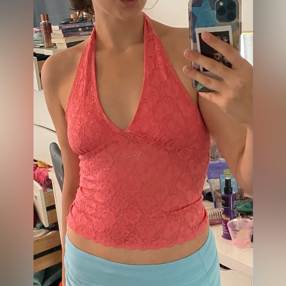 Pink lace halter top
